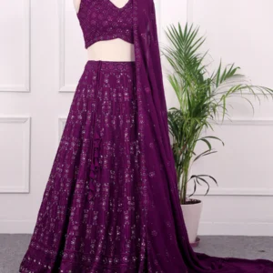 wine coloured georgette sequins work lehenga choli