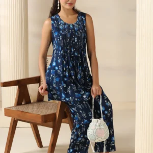 women liva navy blue tropical print co ord set