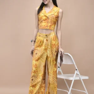 women liva mustard tie dye print co ord set