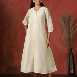 women cotton off white embroidered dress