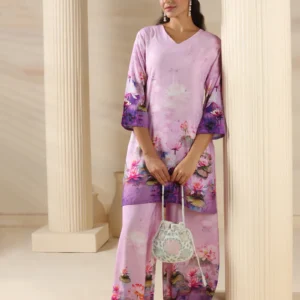 women liva lilac floral print co ord set