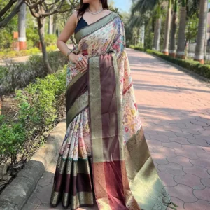 Home Page light green colour double border chex weaving banarasi soft silk saree