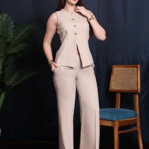 Home Page exude golden hour glam 2 piece linen co ord set with gold button detail