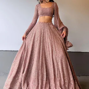 Home Page georgette lucknowi sequence work rosy brown lehenga choli