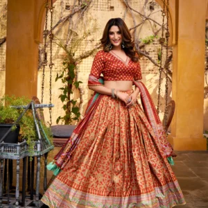 rust orange color tasar silk lehenga choli