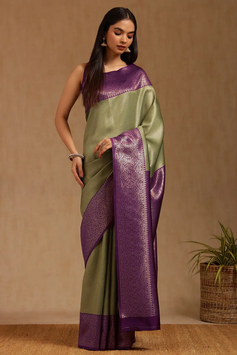 olive silk blend zari woven saree