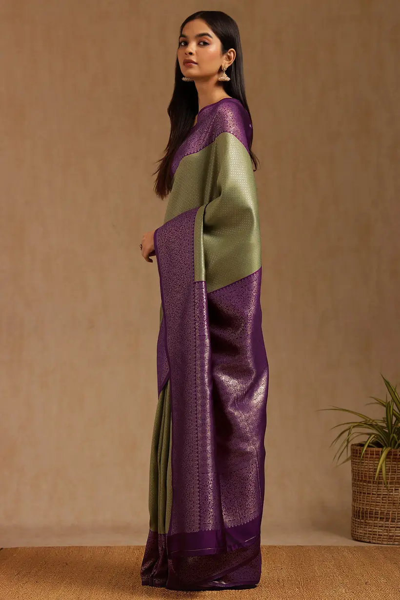 olive silk blend zari woven saree