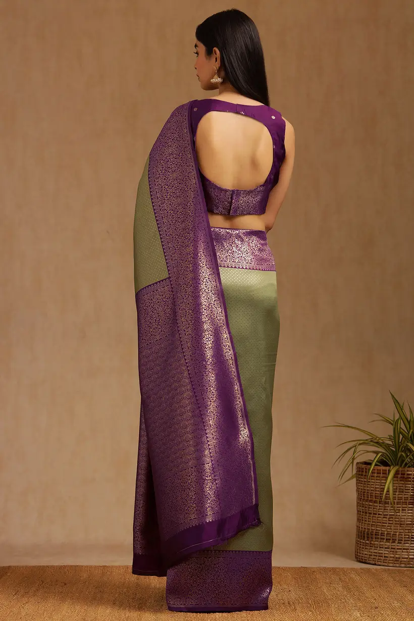 olive silk blend zari woven saree