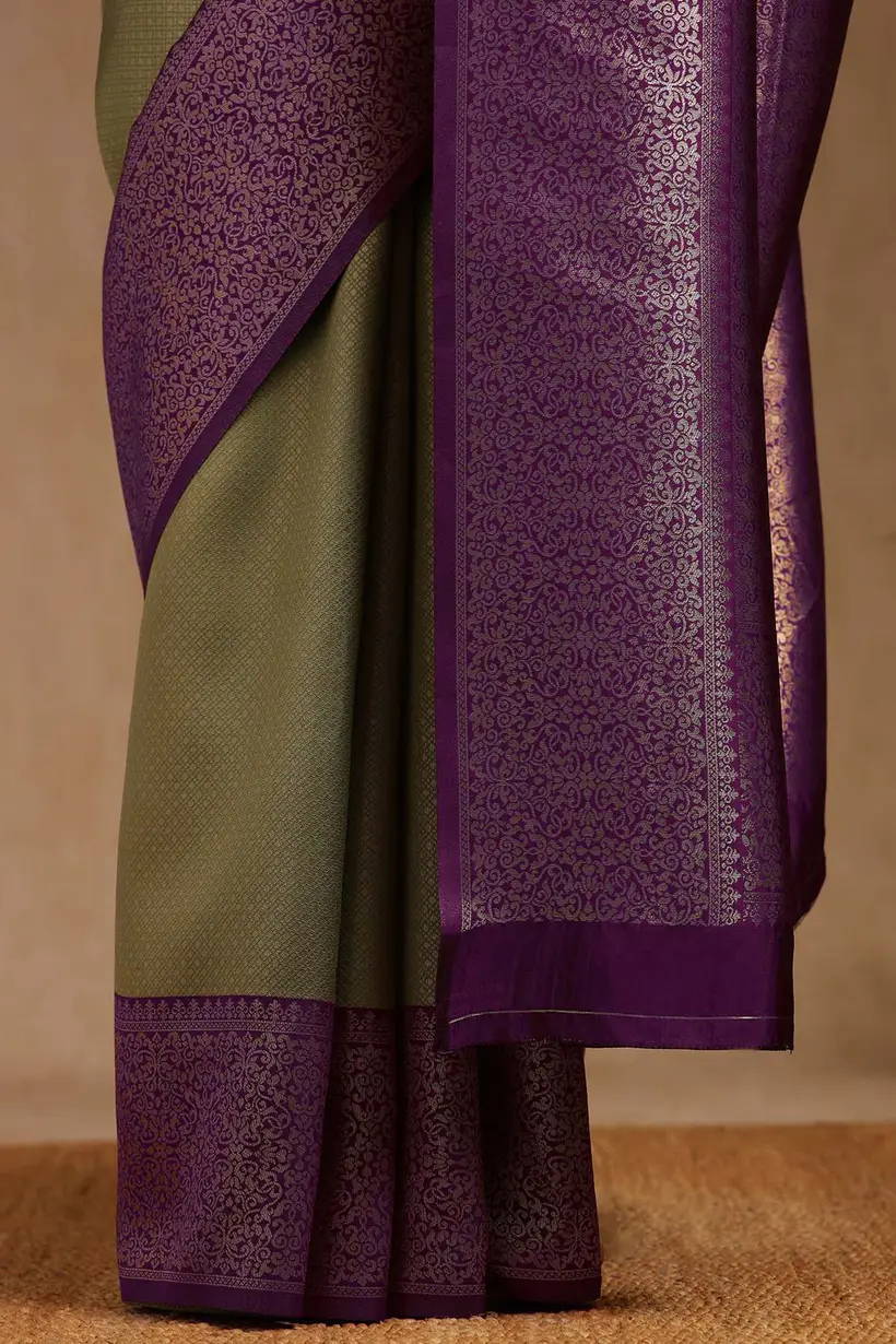 olive silk blend zari woven saree